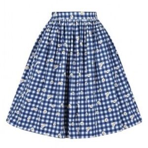 Collectif Blue Checkered Daisy Midi Skirt